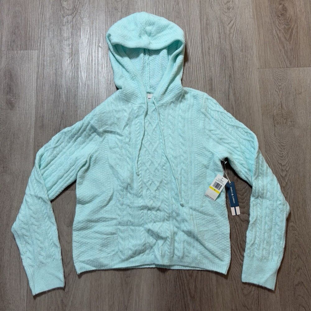 COURT & ROWE Hooded Cable Knit Bennett‎ Sweater Cool Mint Green Size M
